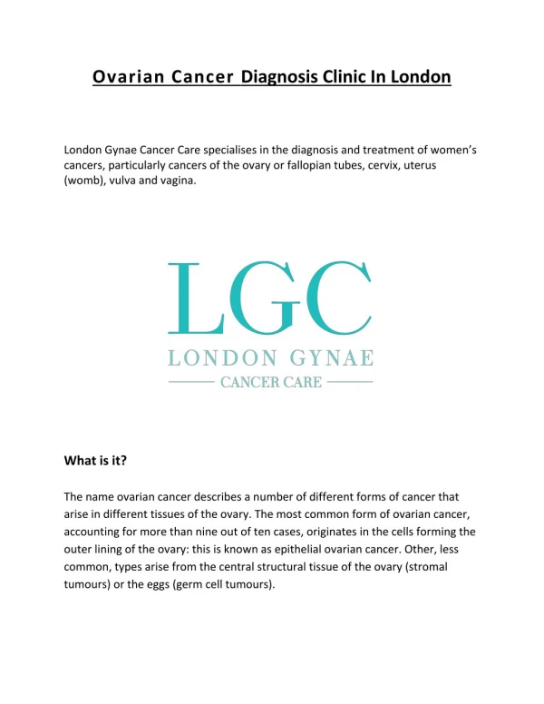 Ovarian Cancer Diagnosis Clinic In London