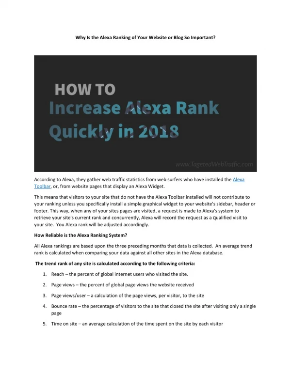How To Improve Alexa Ranking Of Your Website | Alexa Traffic Ranking | What Is Alexa Rank