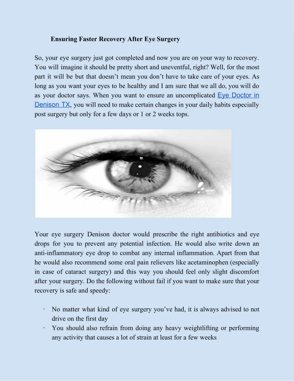 ensuring faster recovery after eye surgery