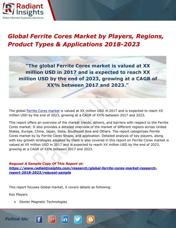 Global Ferrite Cores Market by Players, Regions, Product Types & Applications 2018-2023