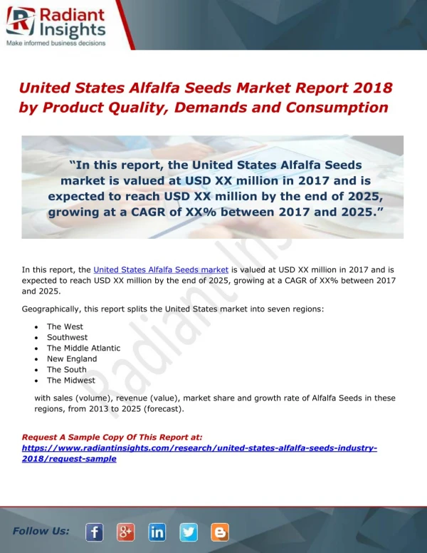 United States Alfalfa Seeds Market Report 2018 by Product Quality, Demands and Consumption