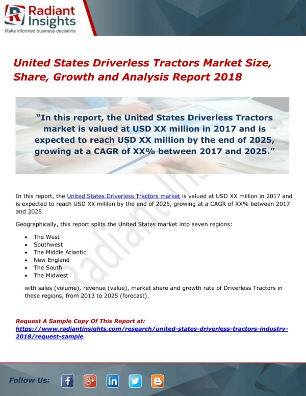 United States Driverless Tractors Market Size, Share, Growth and Analysis Report 2018