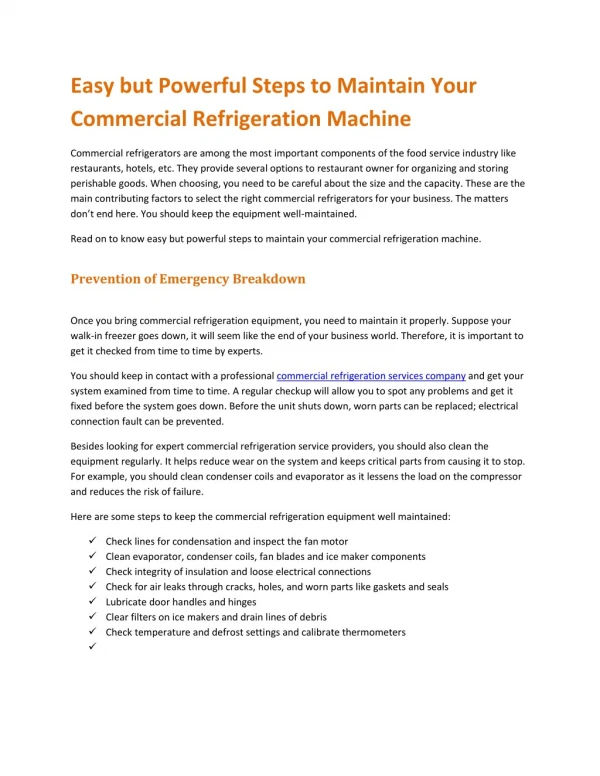 Easy but Powerful Steps to Maintain Your Commercial Refrigeration Machine