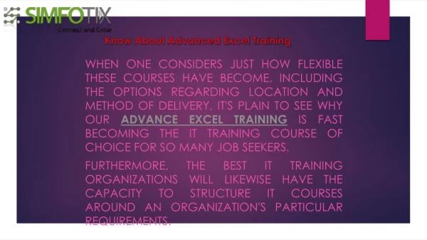 Know About Advanced Excel Training