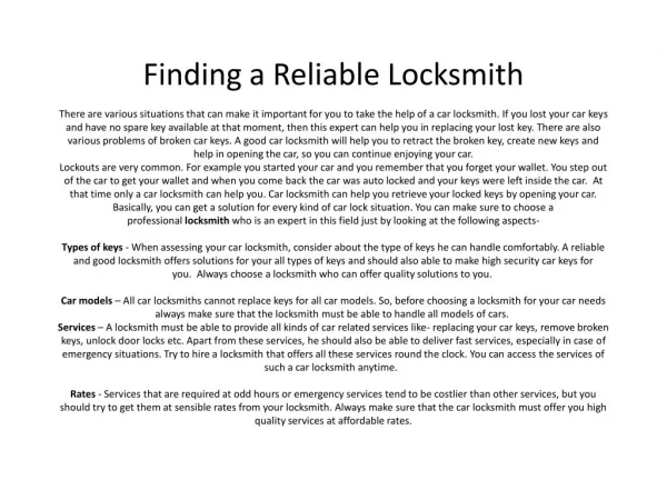 Finding a Reliable Locksmith