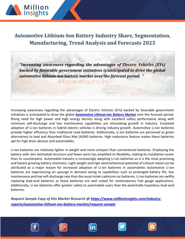 Automotive Lithium-Ion Battery Industry Share, Segmentation, Manufacturing, Trend Analysis and Forecasts 2025