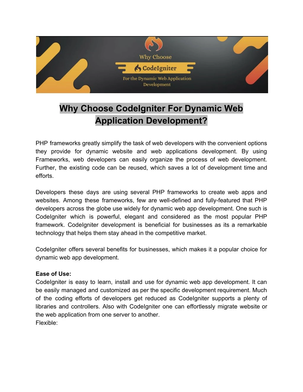 why choose codeigniter for dynamic