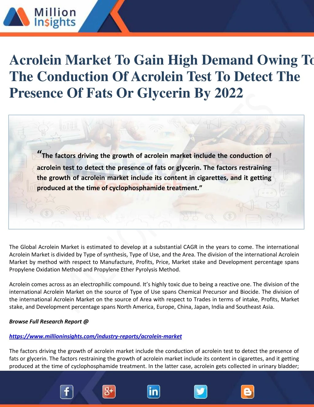acrolein market to gain high demand owing