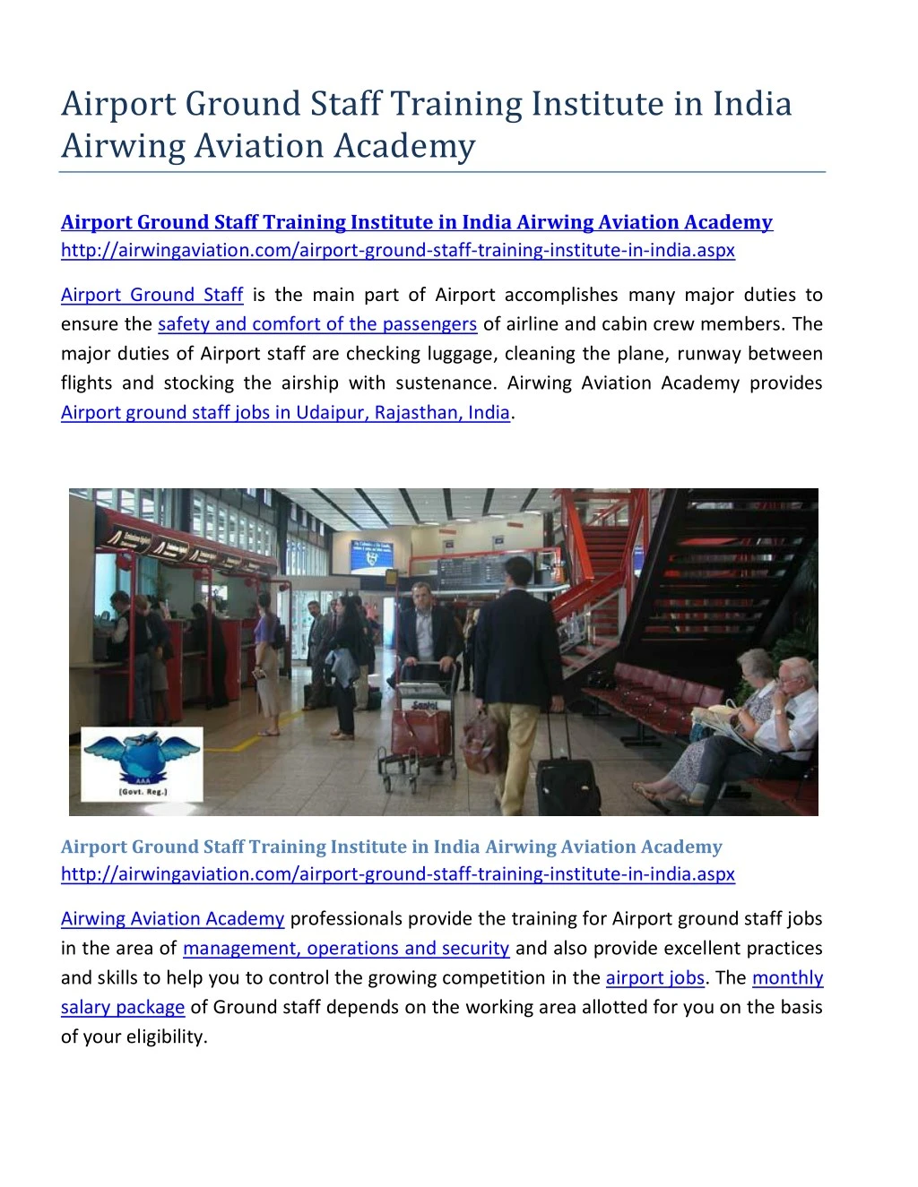 airport ground staff training institute in india