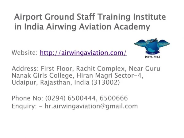 Airport Ground Staff Training Institute in India Airwing Aviation Academy