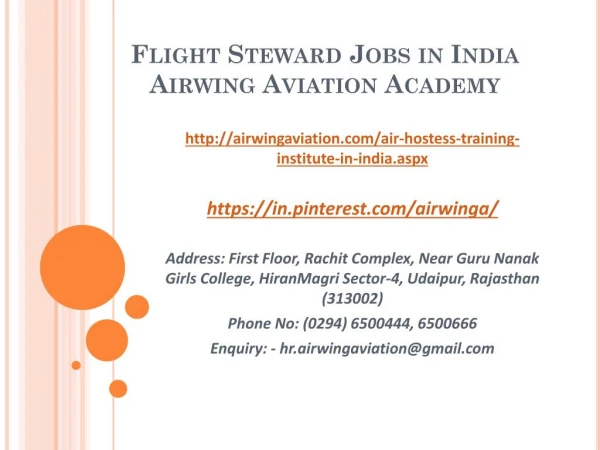 Flight Steward Jobs in India Airwing Aviation Academy