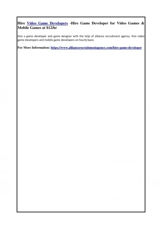 Hire Video Game Developers-Hire Game Developer for Video Games & Mobile Games at $12/hr - slide 1