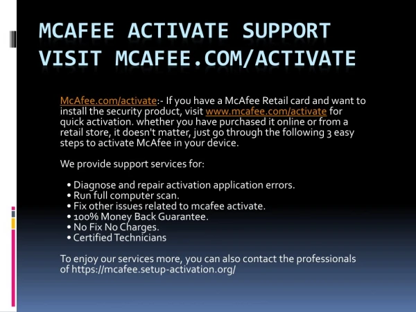 mcafee activate Support visit mcafee.com/activate