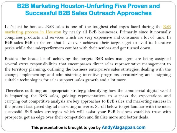 B2B Marketing Houston-Unfurling Five Proven and Successful B2B Sales Outreach Approaches