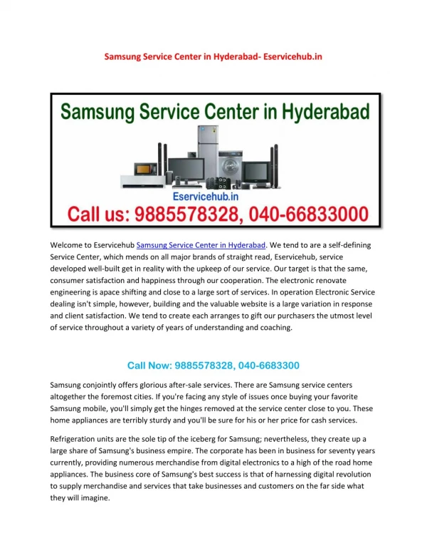 Samsung Service Center in Hyderabad - Eservicehub.in