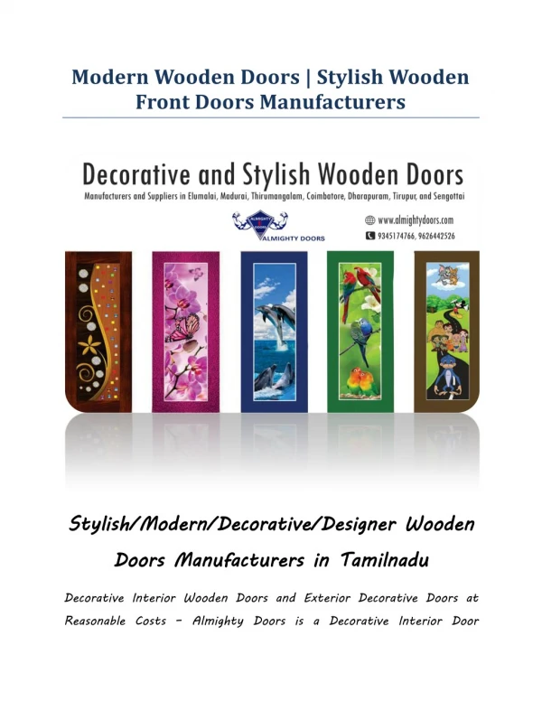 Decorative/Designer Wooden Doors Manufacturers in Tamilnadu