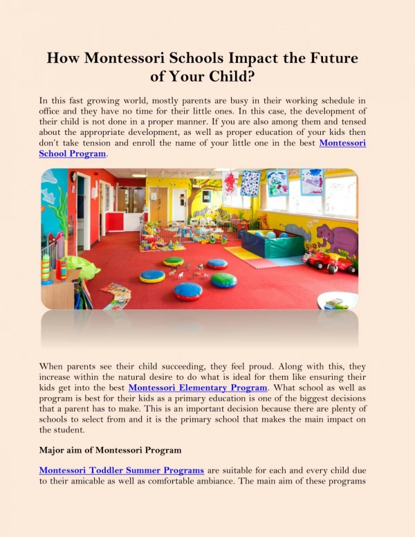 How Montessori Schools Impact the Future of Your Child?