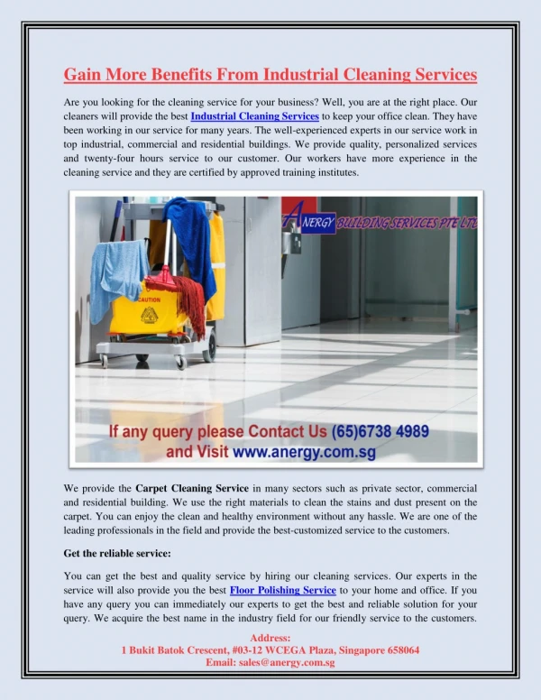 Gain More Benefits From Industrial Cleaning Services