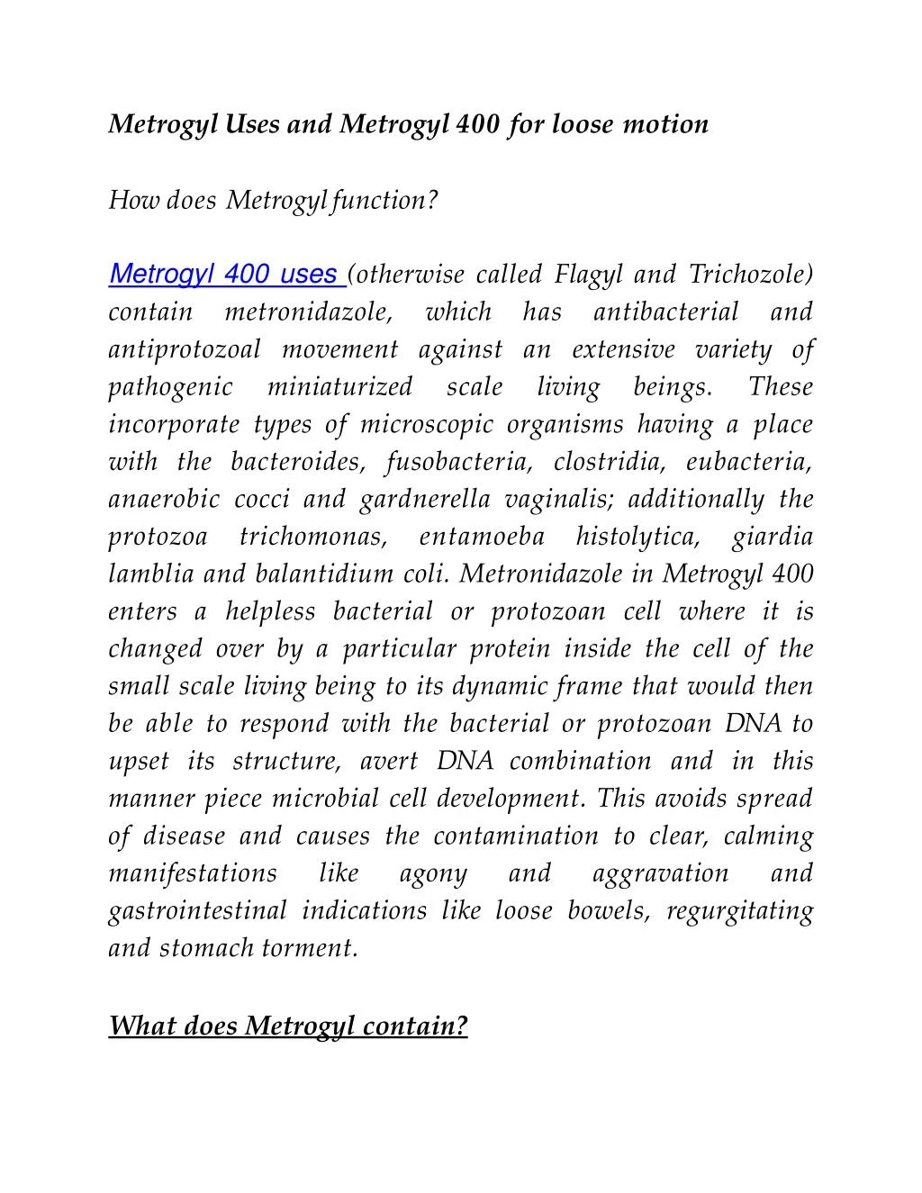 metrogyl uses and metrogyl 400 for loose motion