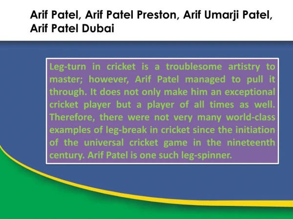 About Arif Patel | Arif Umarji Patel | Arif Patel Dubai