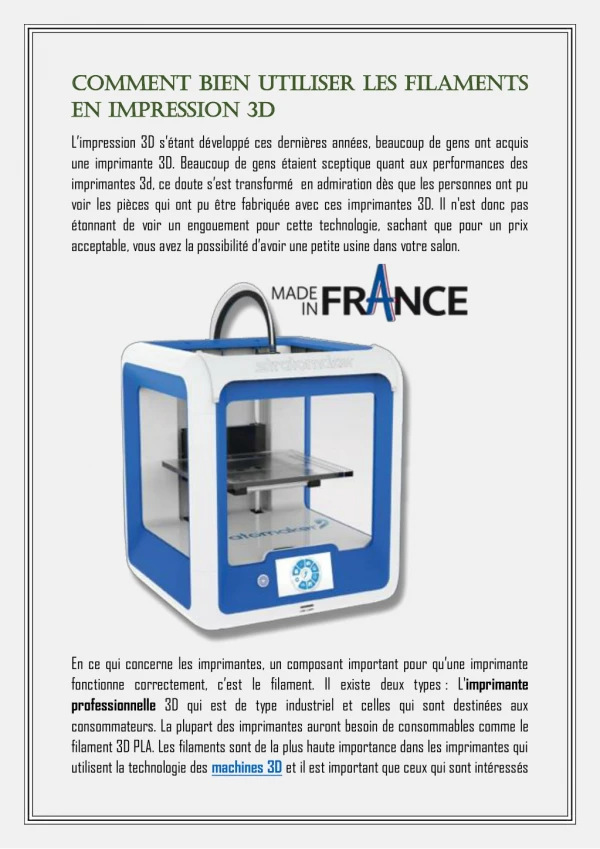 Comment bien utiliser les filaments en impression 3D