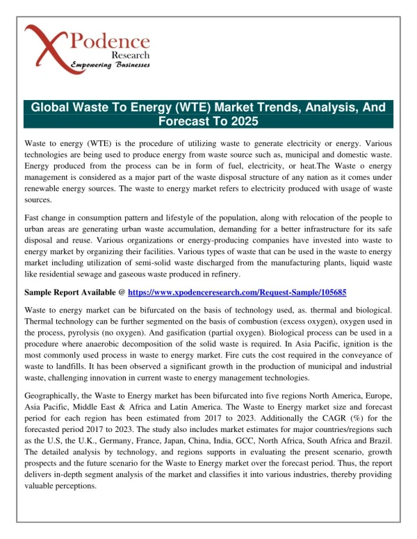 Waste To Energy (WTE) Market