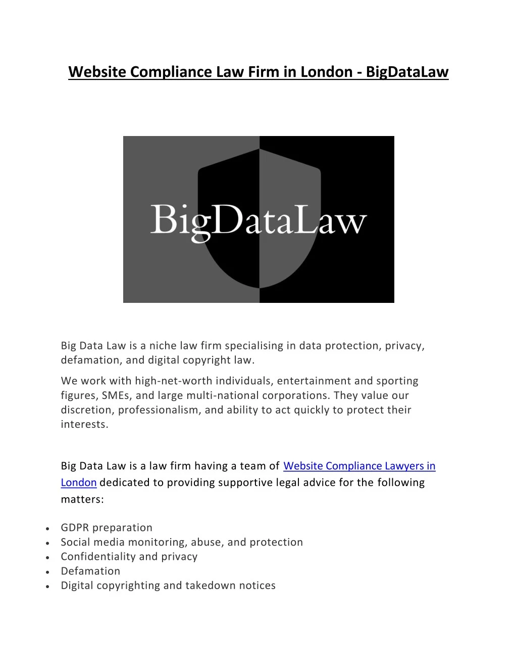 website compliance law firm in london bigdatalaw