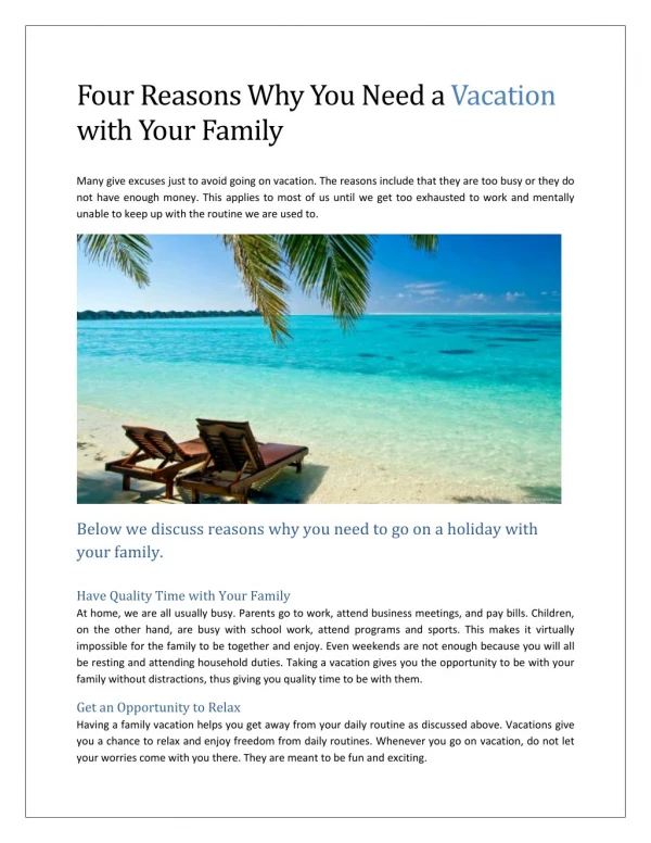 Four Reasons Why You Need a Vacation With Your Family