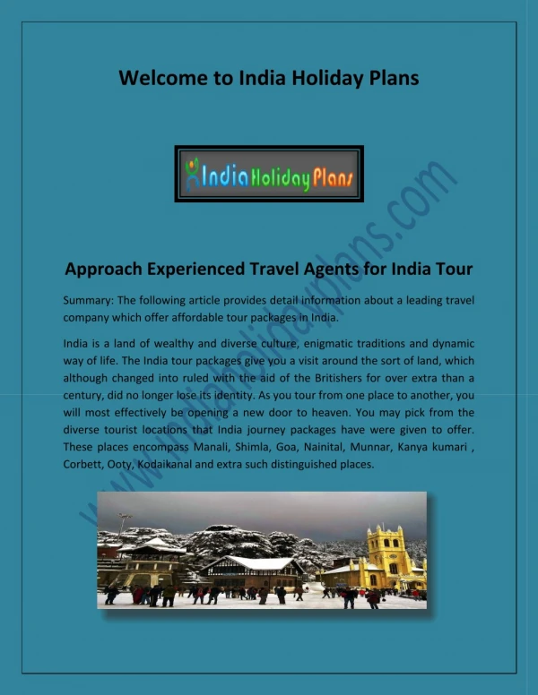 All India Tour Packages, Travel Agents in India- indiaholidayplans