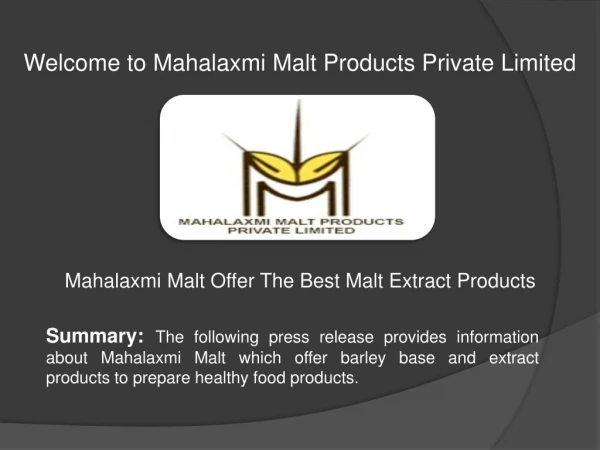 Malted Milk Food Products | Malt Based Food - Mahalaxmi Malt Products Private Limited