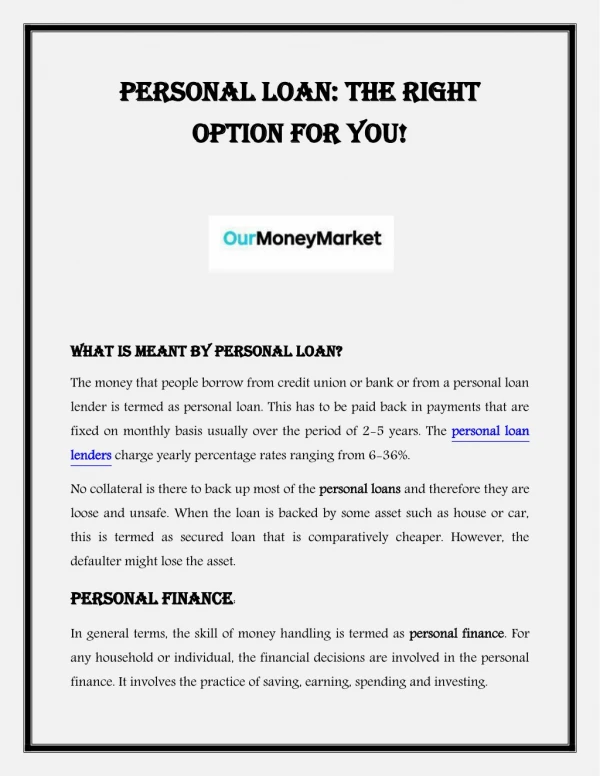 Get personal loans Online