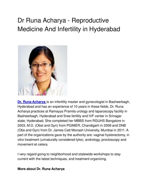 Dr Runa Acharya â€“ Reproductive Medicine And Infertility in Hyderabad