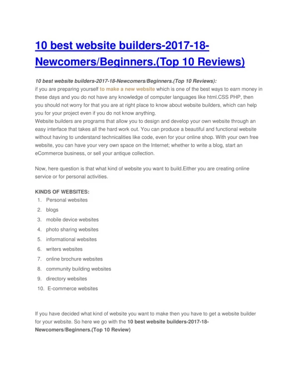 10 best website builders-2017-18-Newcomers/Beginners.(Top 10 Reviews)