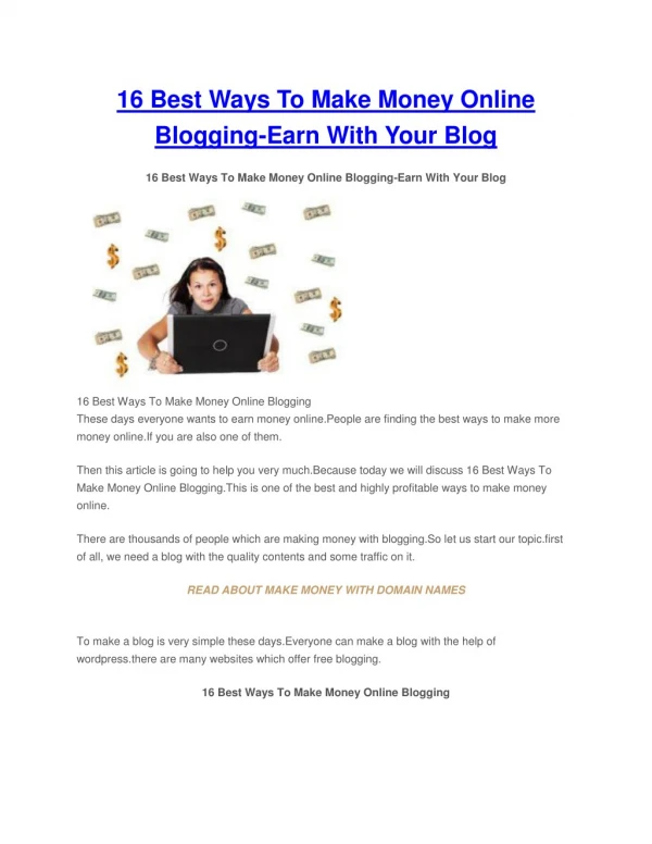 16 Best Ways To Make Money Online Blogging-Earn With Your Blog