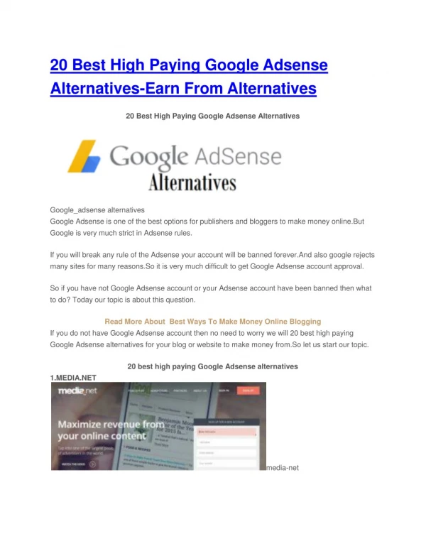 20 Best High Paying Google Adsense Alternatives-Earn From Alternatives