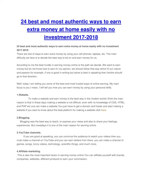 24 best and most authentic ways to earn extra money at home easily with no investment 2017-2018