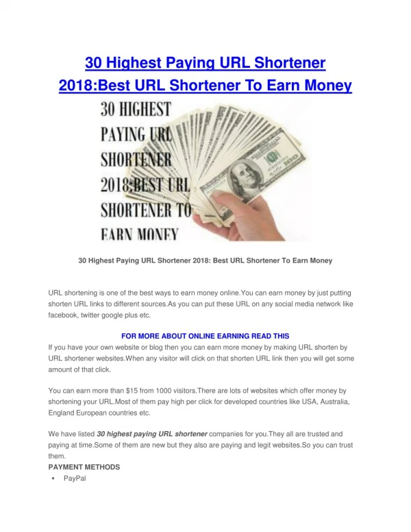 30 Highest Paying URL Shortener 2018:Best URL Shortener To Earn Money