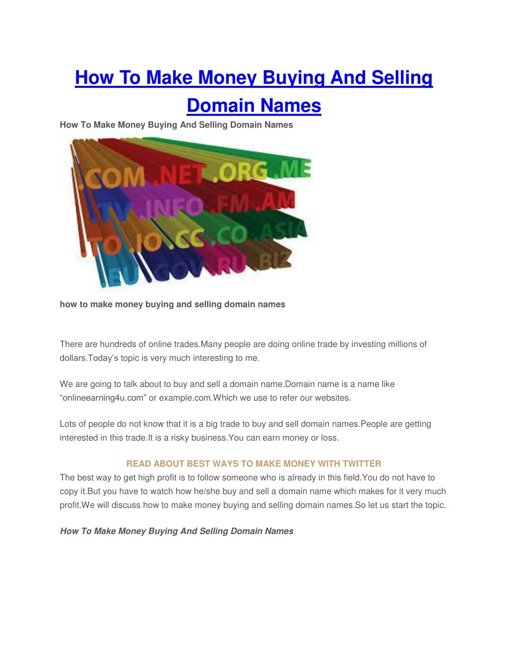 how to make money buying and selling domain names