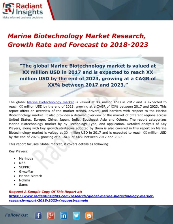 Marine Biotechnology Market Research, Growth Rate and Forecast to 2018-2023