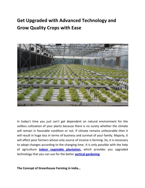Get Upgraded with Advanced Technology and Grow Quality Crops with Ease