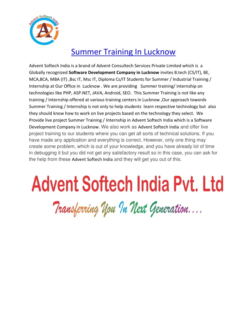 summer training in lucknow