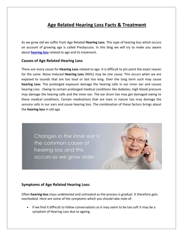 Age Related Hearing Loss Facts & Treatment
