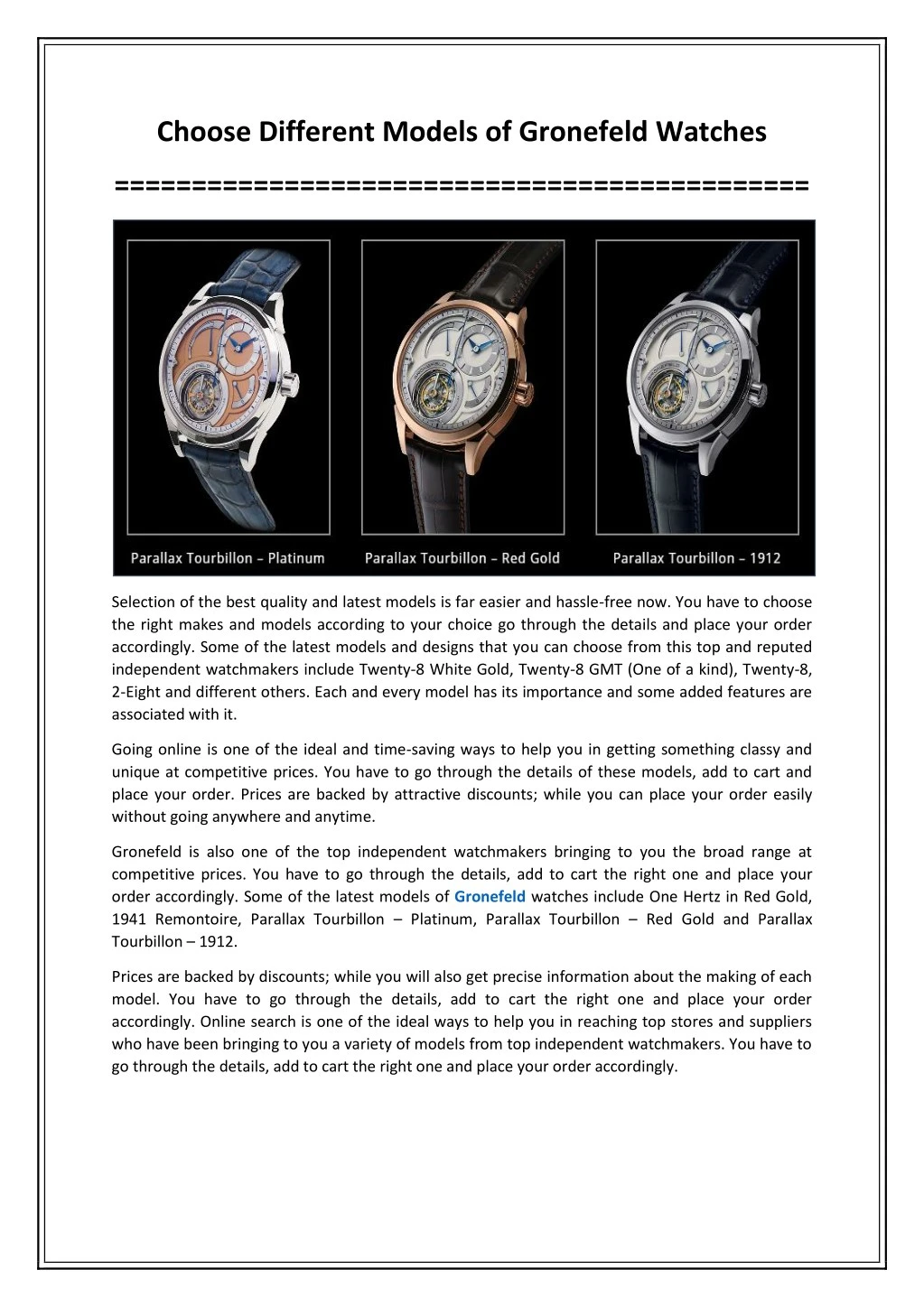 choose different models of gronefeld watches