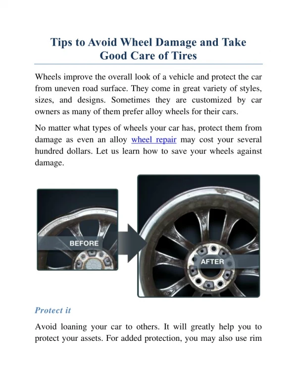 Tips to Avoid Wheel Damage and Take Good Care of Tires