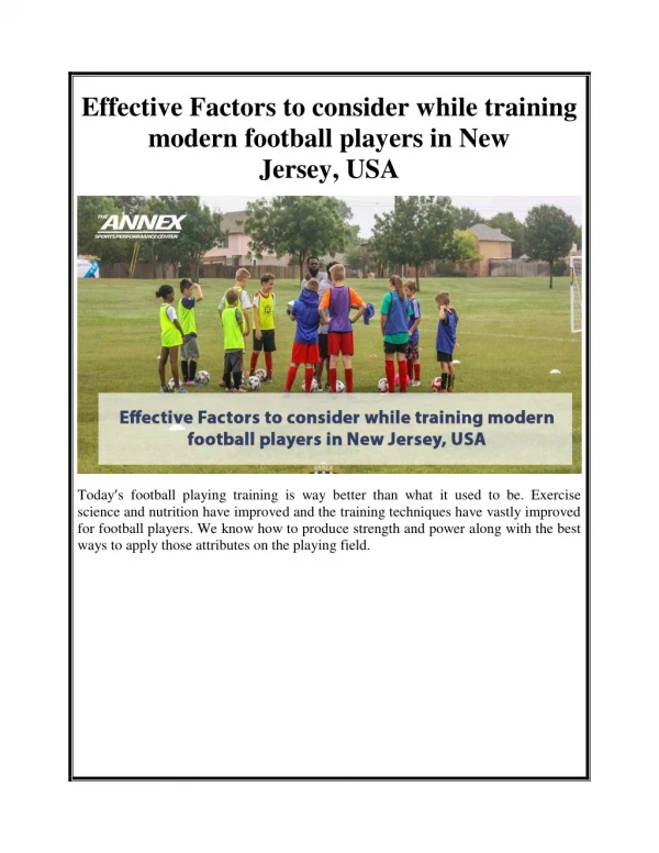 Effective Factors to consider while training modern football players in New Jersey, USA
