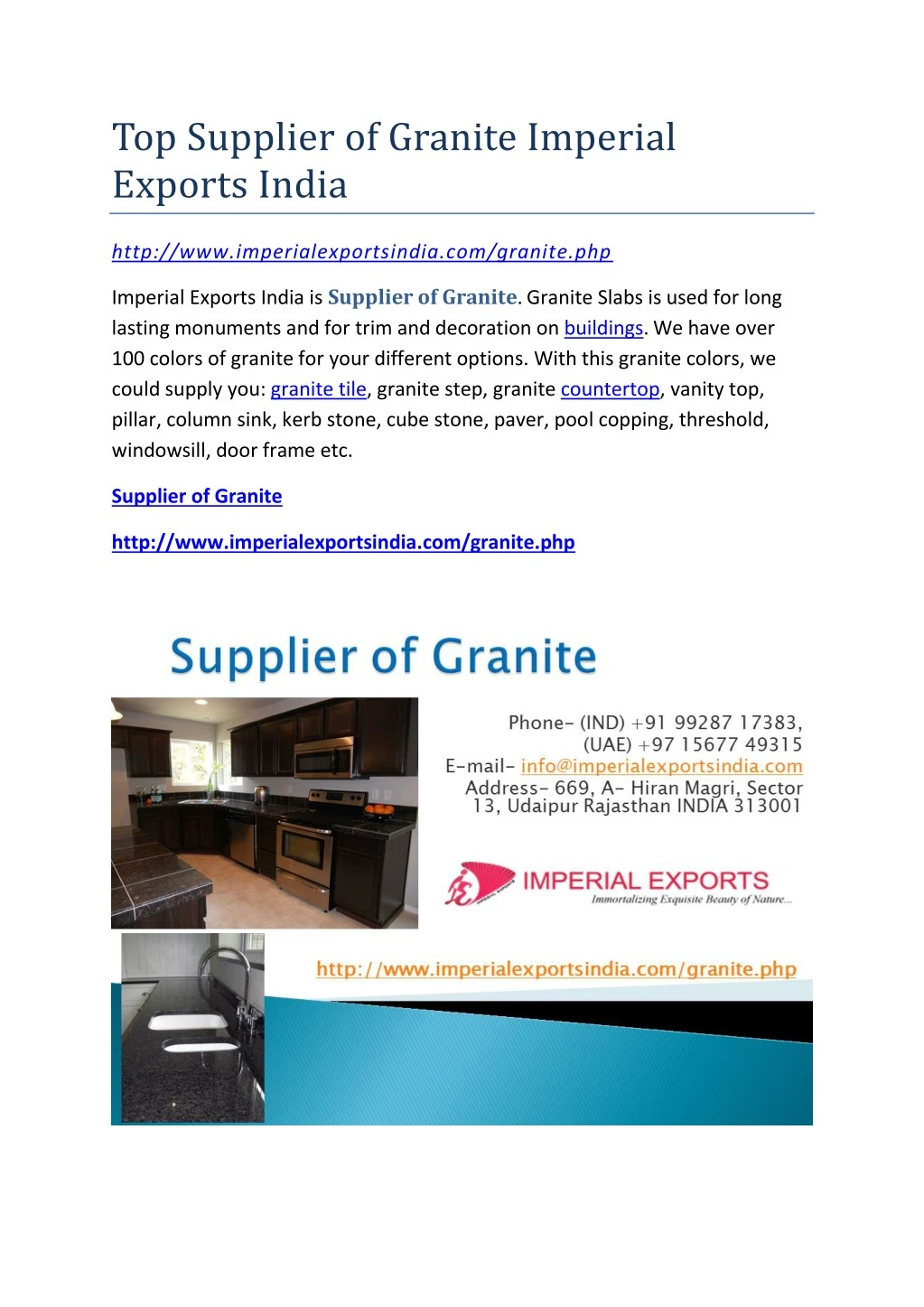 top supplier of granite imperial exports india