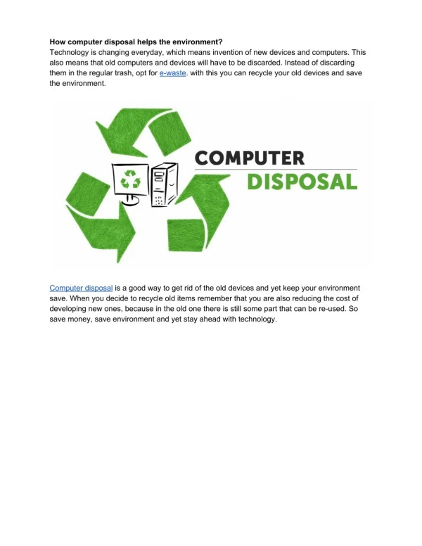 How Computer Disposal Helps The Environment