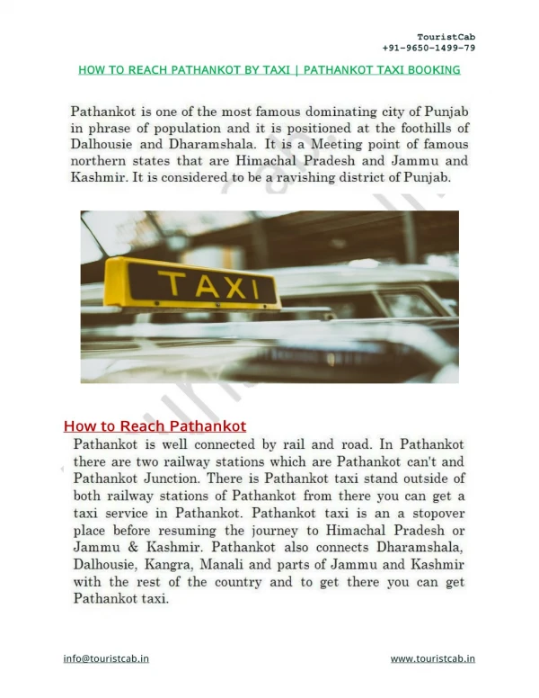 How To Reach Pathankot By Pathankot Taxi Service And Pathankot Cab