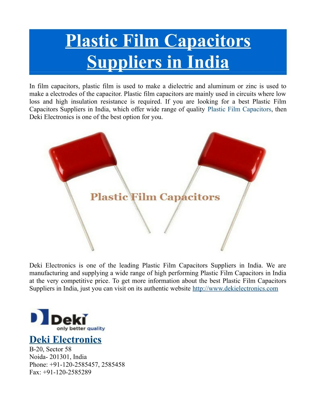 plastic film capacitors suppliers in india