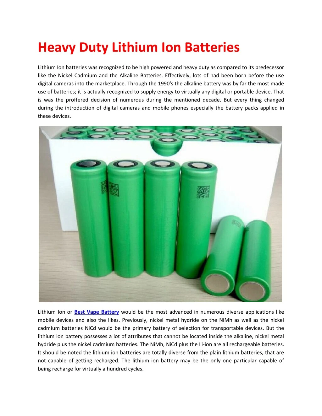 heavy duty lithium ion batteries